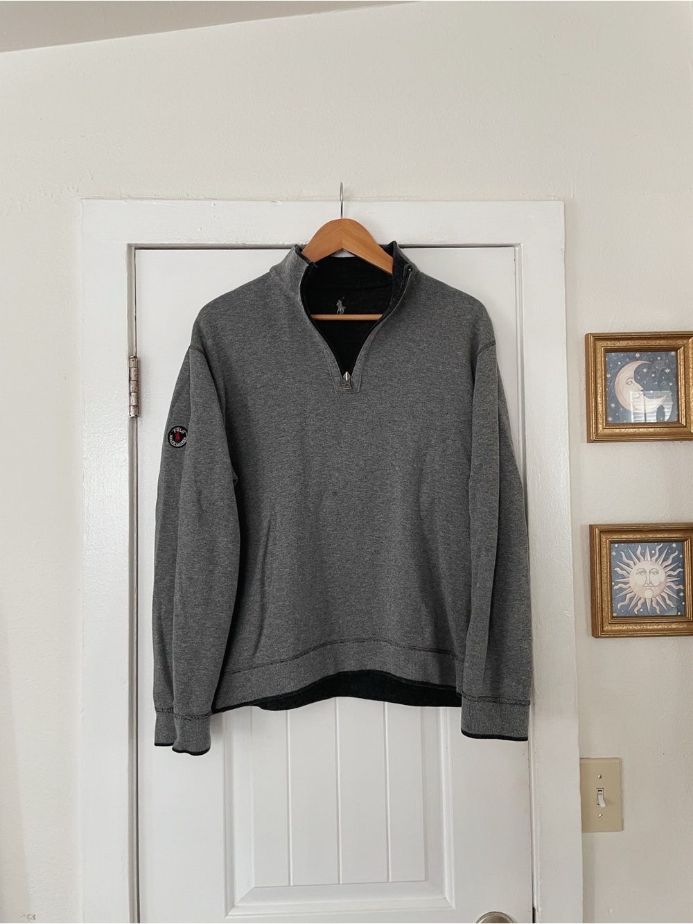 Men's Gray Quarter-Zip Sweater Reversible Polo Ralph Lauren Size M Preppy Casual